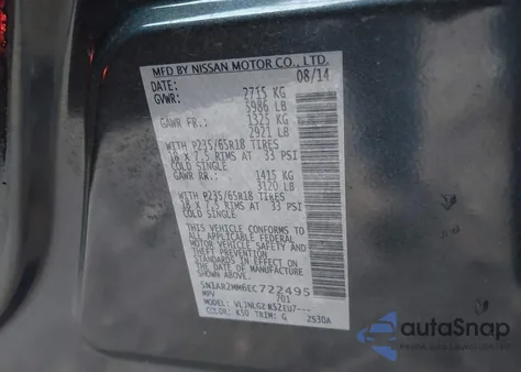 2014 Nissan Pathfinder Sl z USA, uszkodzony, nr VIN 5N1AR2MM6EC722495